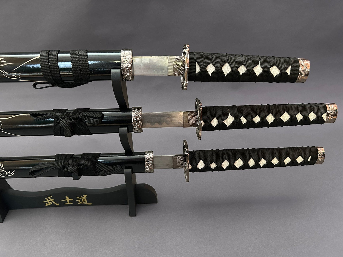 Dragon Black Samurai Sword Set of 3