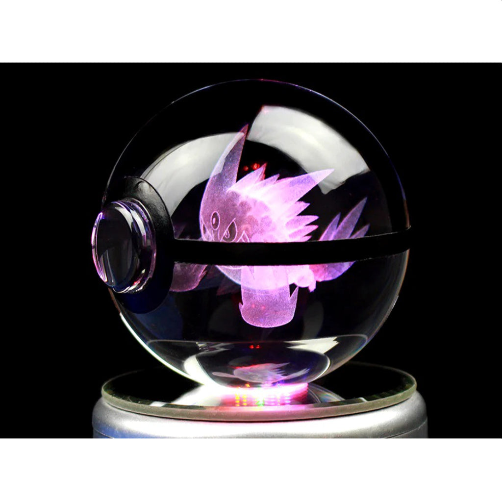 Mega Gengar Pokemon Glass Crystal Pokeball 54 with Light-Up LED Base Ornament 80mm XL Size
