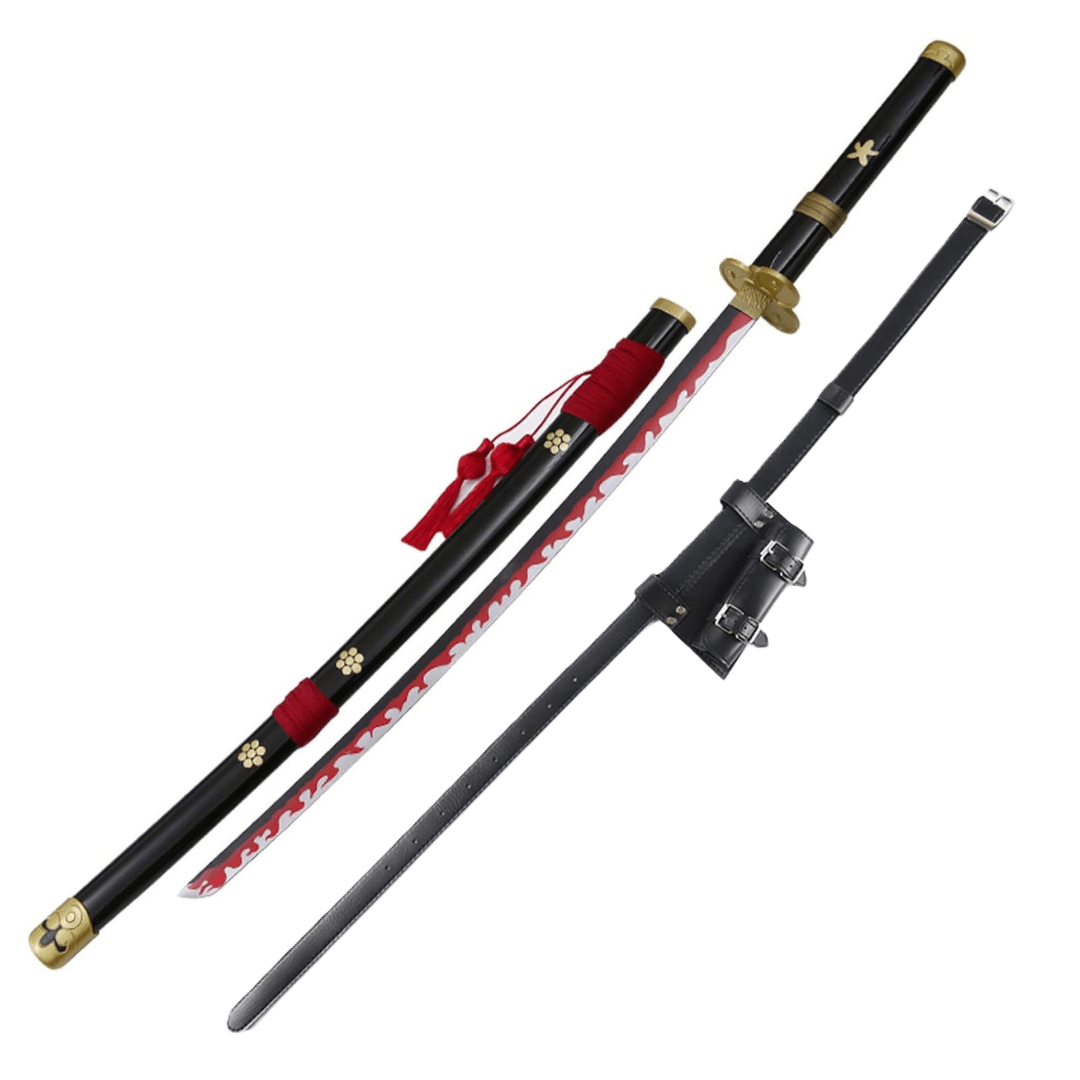 One Piece Sword Roronoa Zoro Enma Black Cosplay Wooden Swords Prop Replica With PU Sword Belt Bundle - NEXTLEVELUK