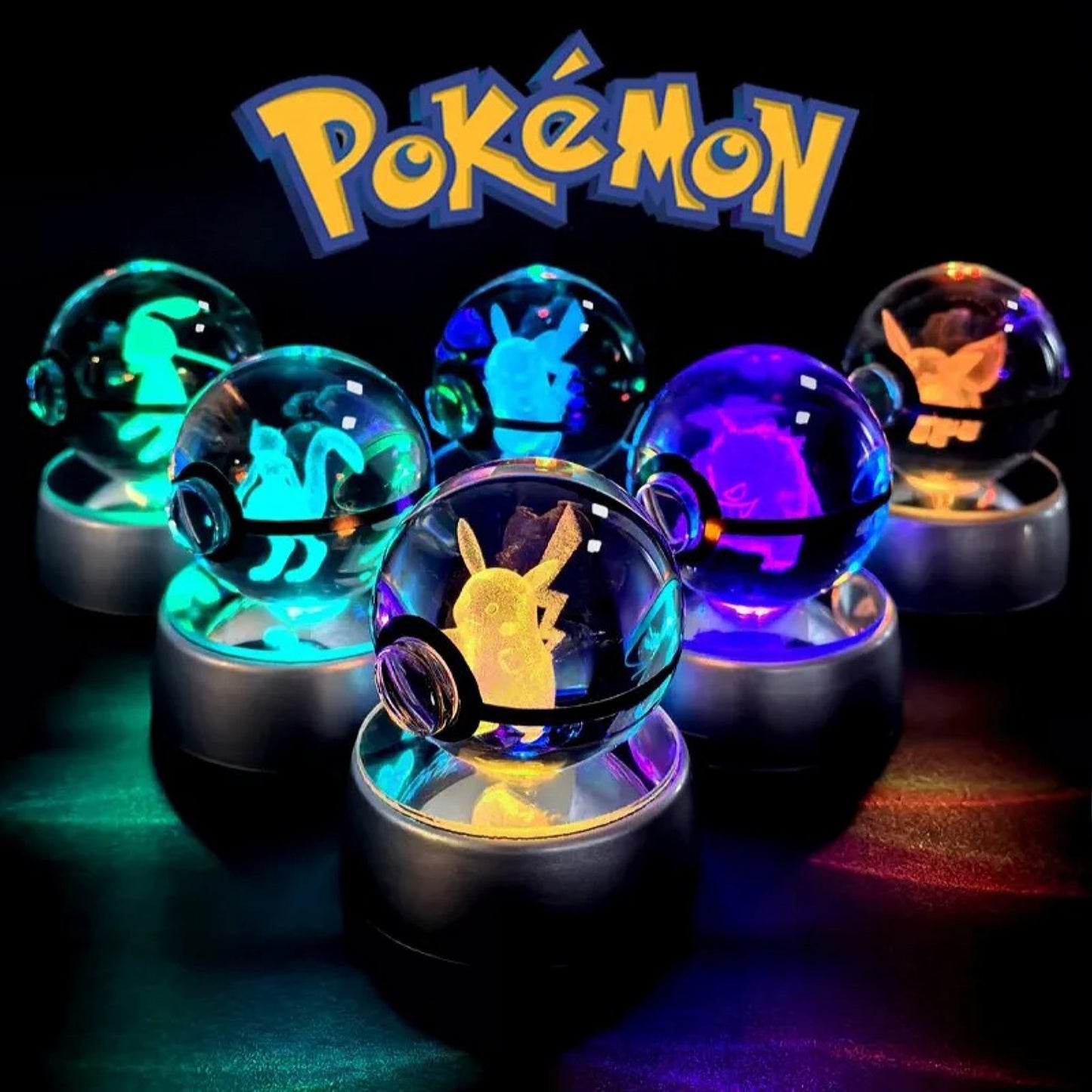 Pokemon 3D Crystal Ball Pokeball Vaporeon Night Light 8cm XL Size - NEXTLEVELUK
