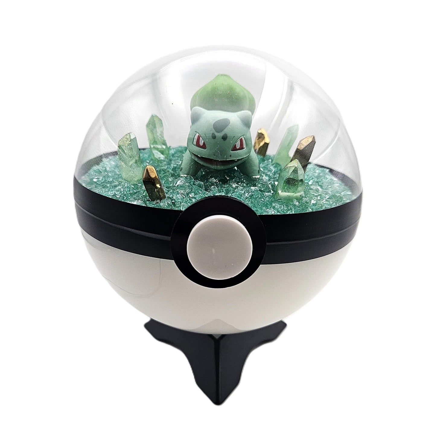 Pokemon Bulbasaur Light Up LED Crystal Terrarium Green/White Poke Ball Handmade - NEXTLEVELUK