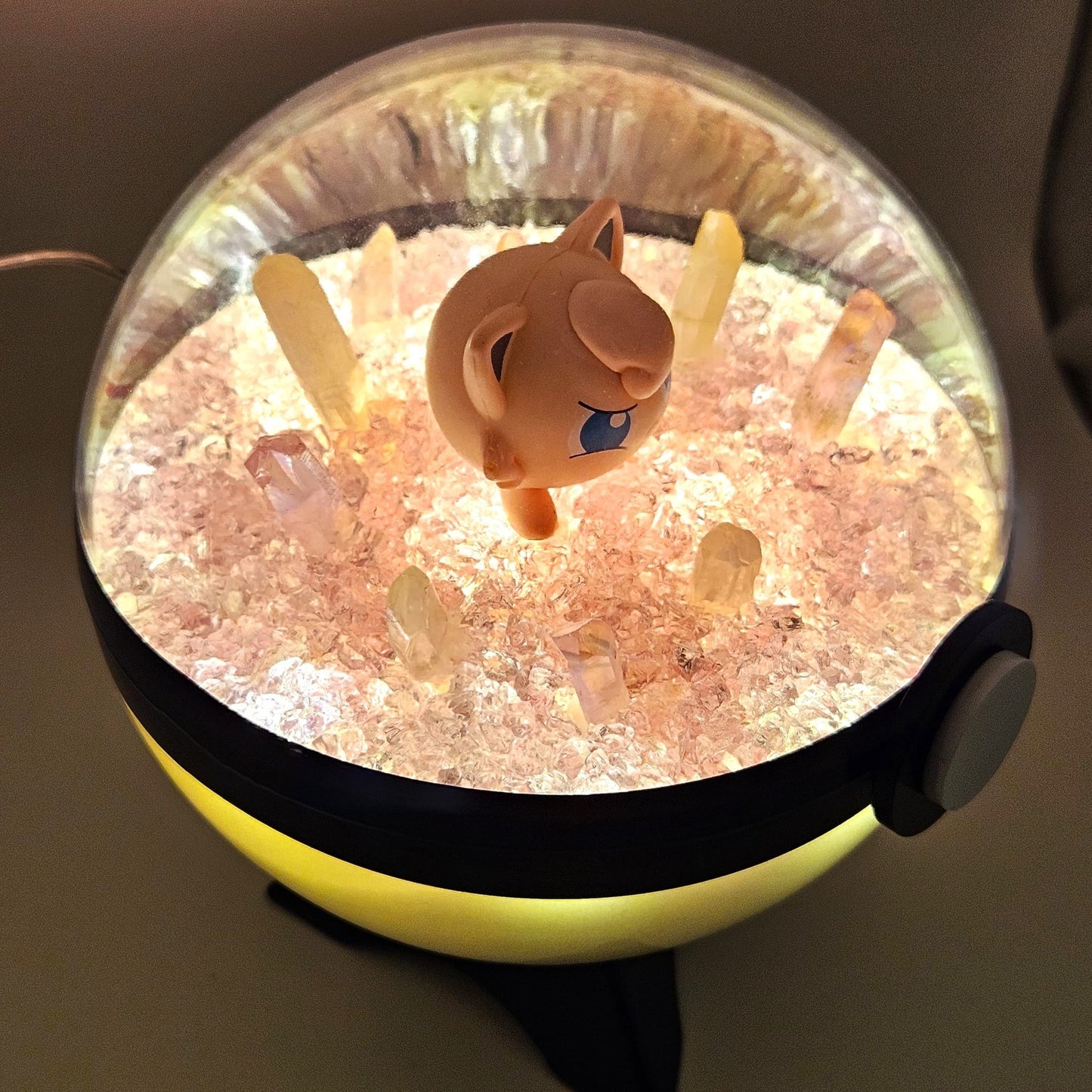 Pokemon Jigglypuff Light Up LED Crystal Terrarium Light Pink/White Poke Ball Handmade - NEXTLEVELUK