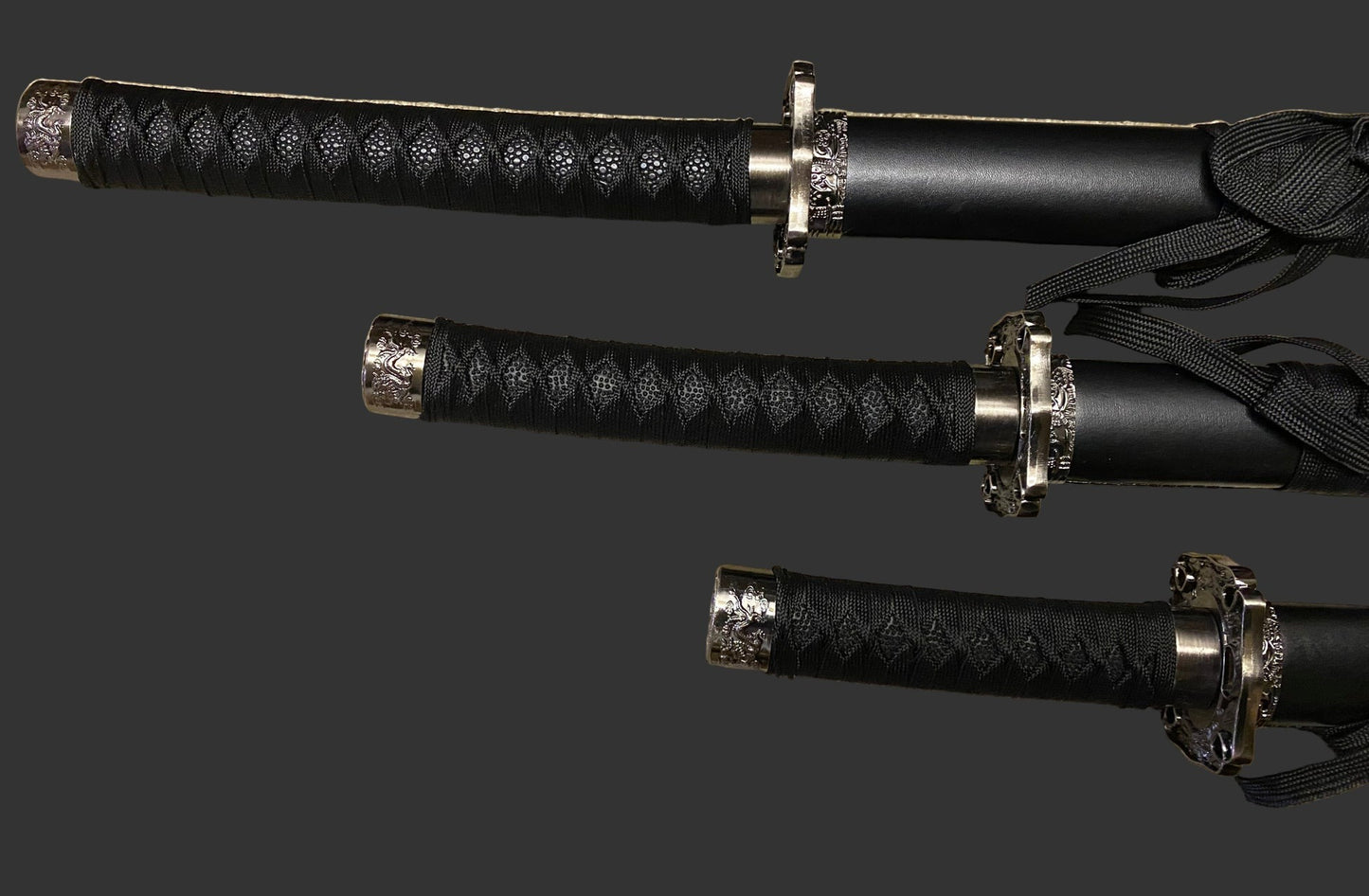 Dragon Black 440 Steel Samurai Sword Katana Set of 3