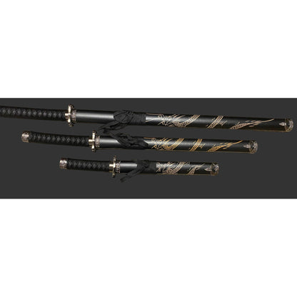 Dragon Black 440 Steel Samurai Sword Katana Set of 3