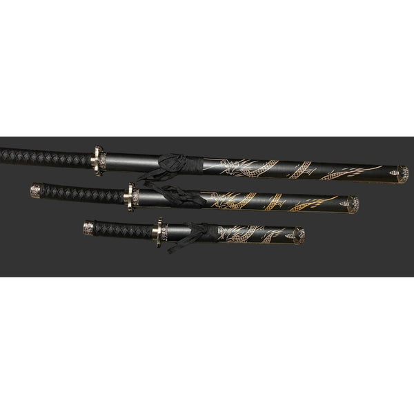 Dragon Black 440 Steel Samurai Sword Katana Set of 3