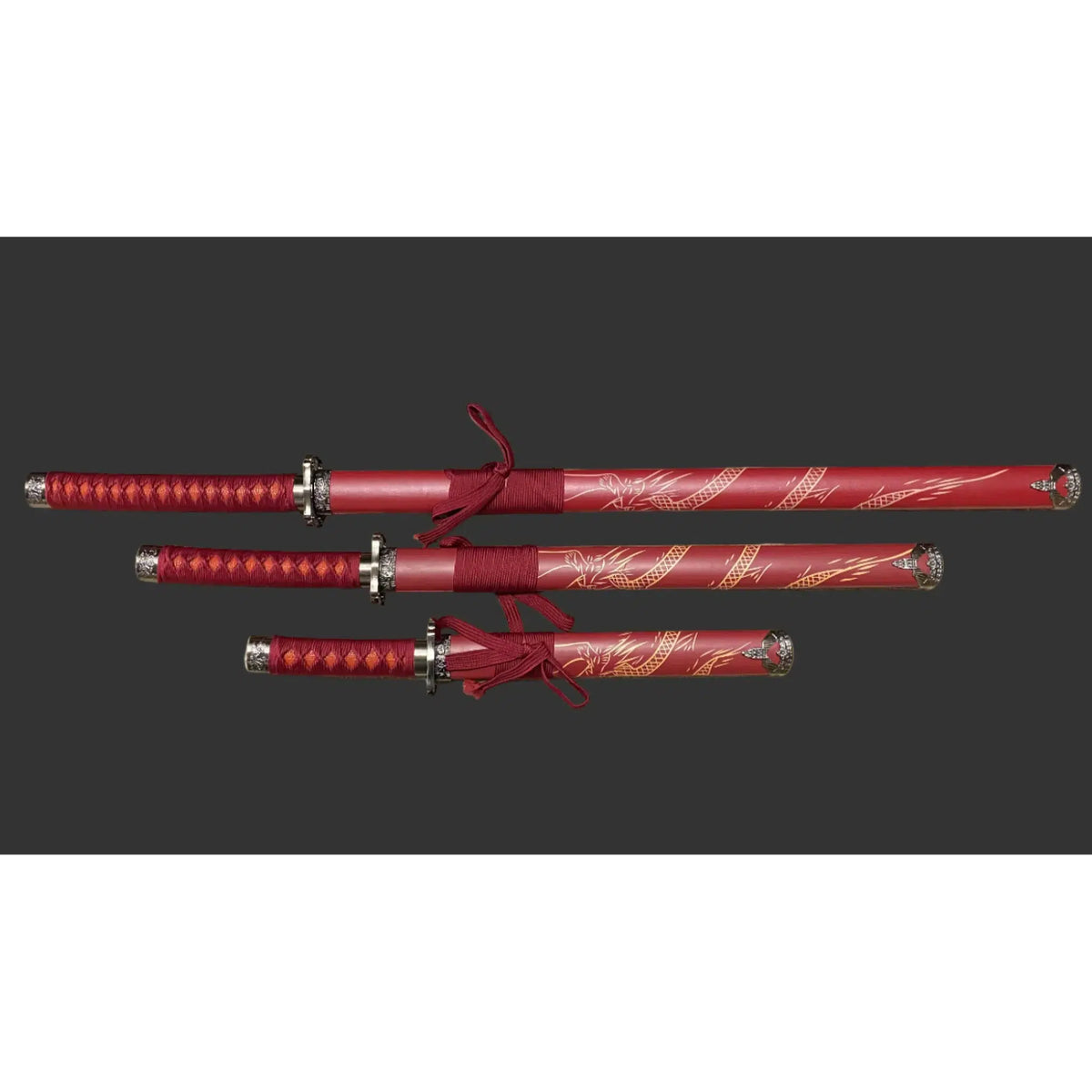 Dragon Red 440 Steel Samurai Sword Katana Set of 3