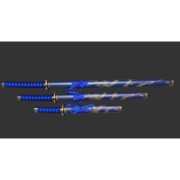 Dragon Blue 440 Steel Samurai Sword Katana Set of 3