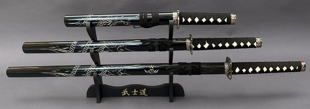 Dragon Black Samurai Sword Set of 3