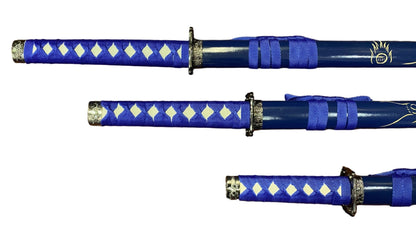 Dragon Blue Steel Samurai Sword Set of 3