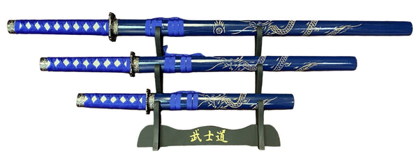 Dragon Blue Samurai Sword Set of 3