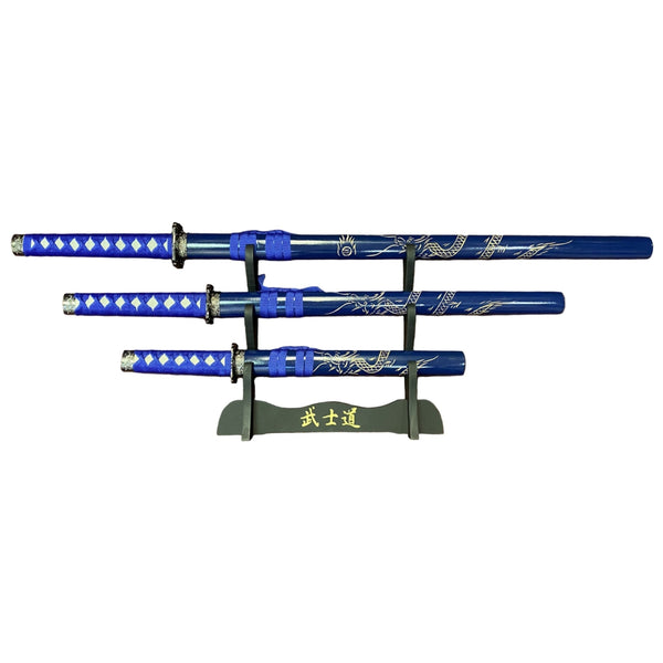 Dragon Blue Samurai Sword Set of 3