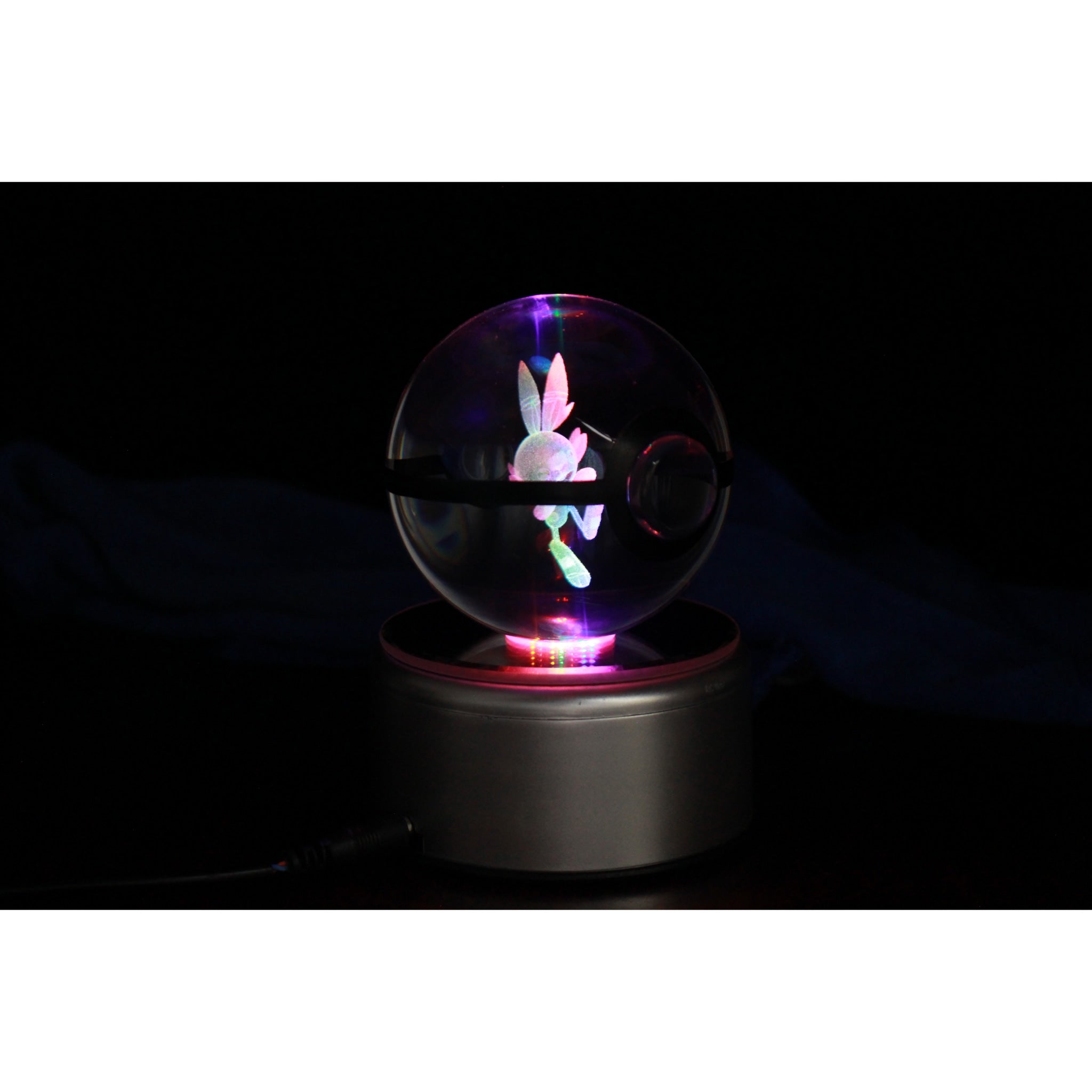 Scorbunny Pokemon Glass Crystal Pokeball 41 with Light-Up LED Base Ornament 80mm XL Size