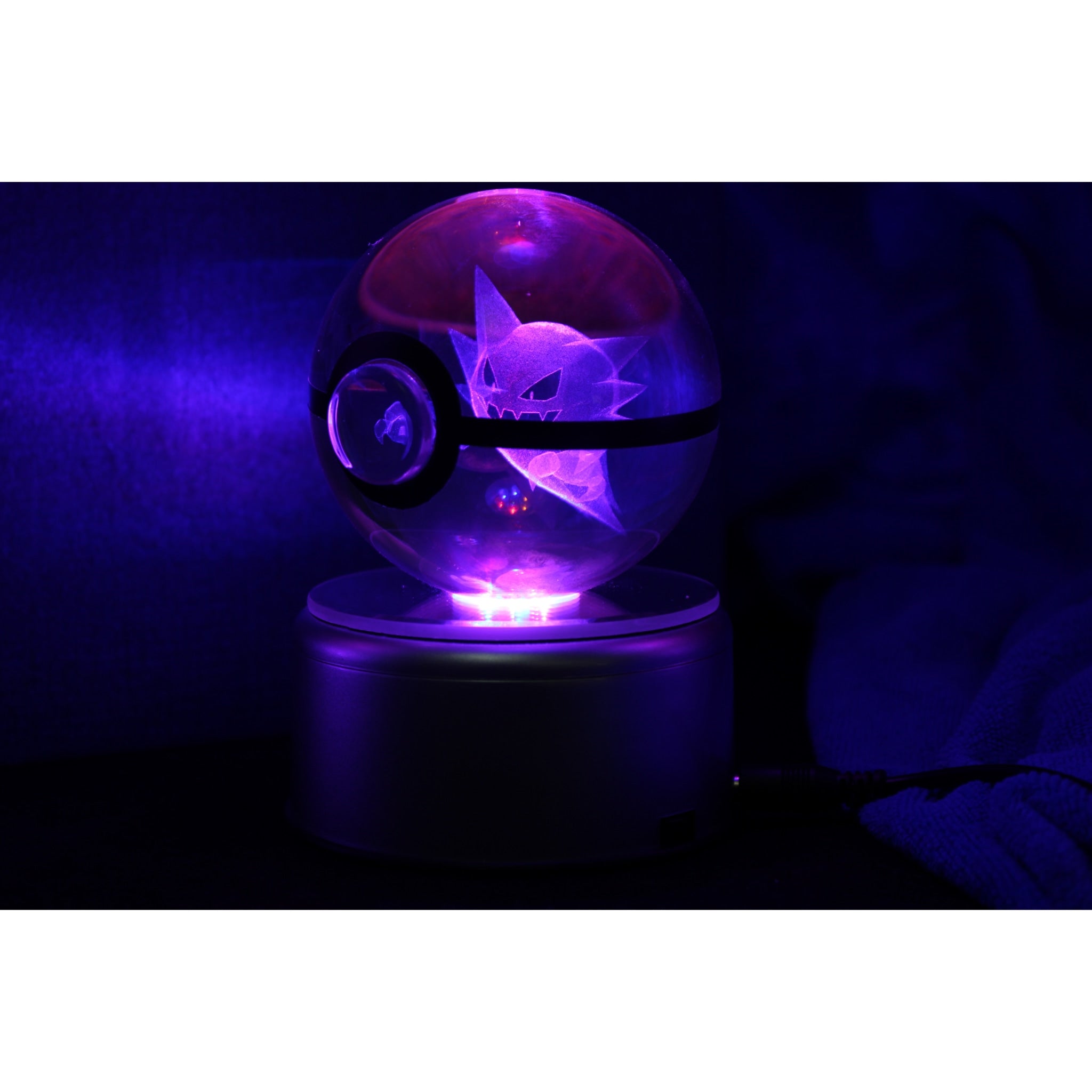 Haunter Pokemon Glass Crystal Pokeball 14 with Light-Up LED Base Ornament 80mm XL Size