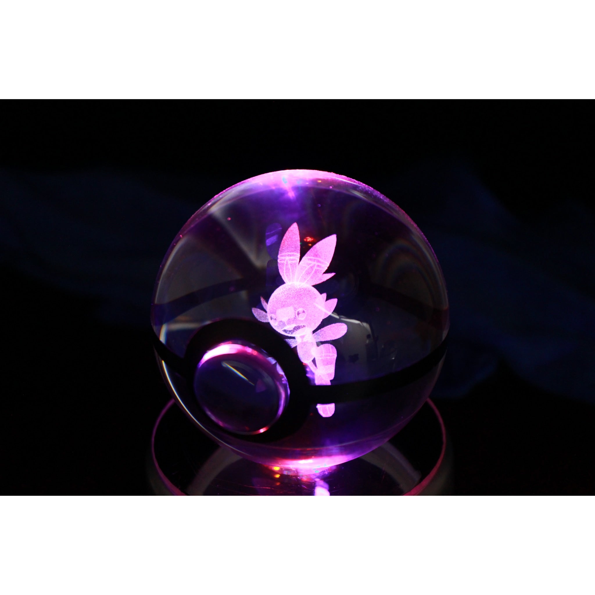 Scorbunny Pokemon Glass Crystal Pokeball 41 with Light-Up LED Base Ornament 80mm XL Size