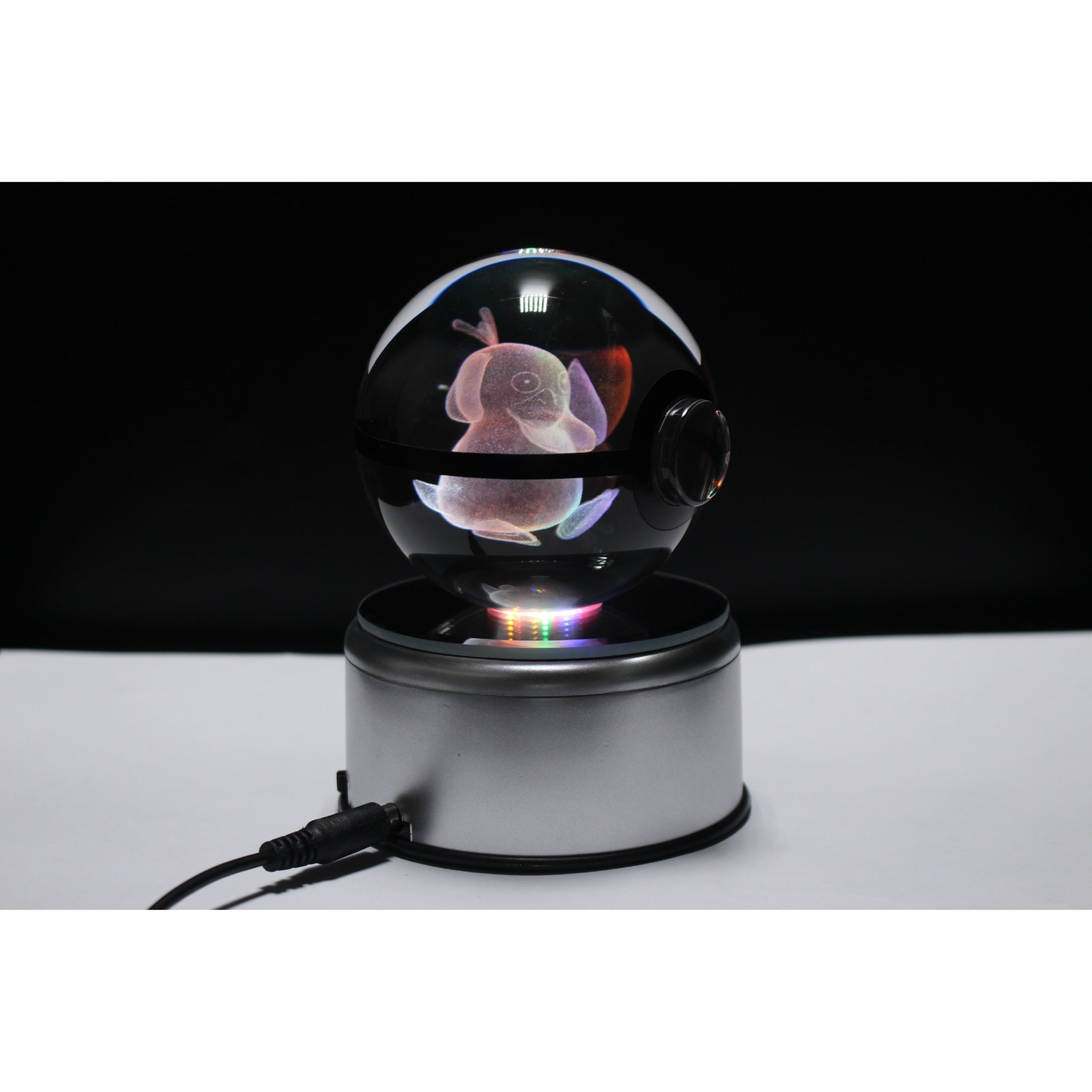 Psyduck Pokemon Glass Crystal Pokeball 37 with Light-Up LED Base Ornament 80mm XL Size