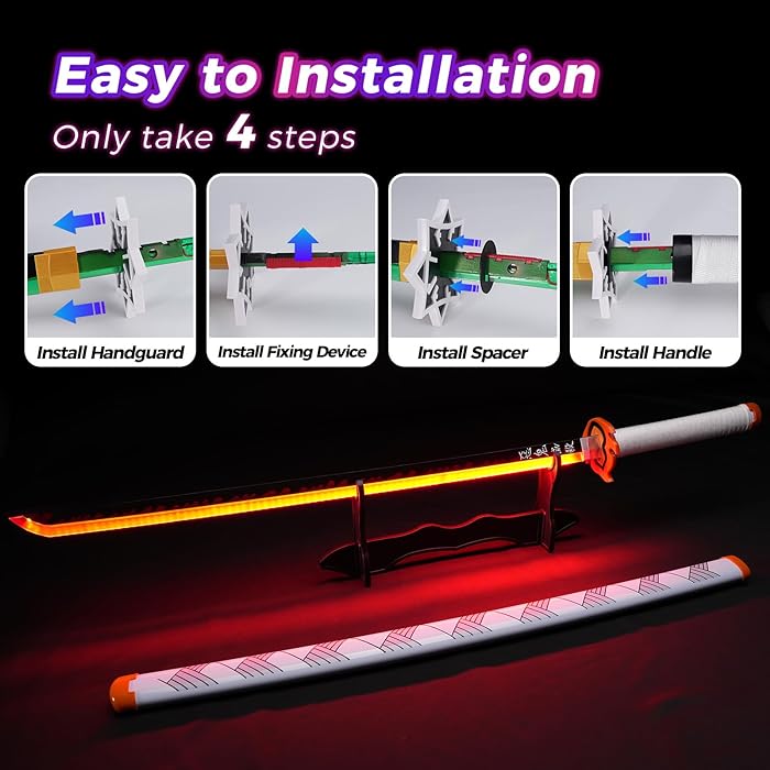 Demon Slayer Rengoku LED Light Up Sword USB C Rechargable 40 Inch Wood & Plastic Cosplay Prop Replica