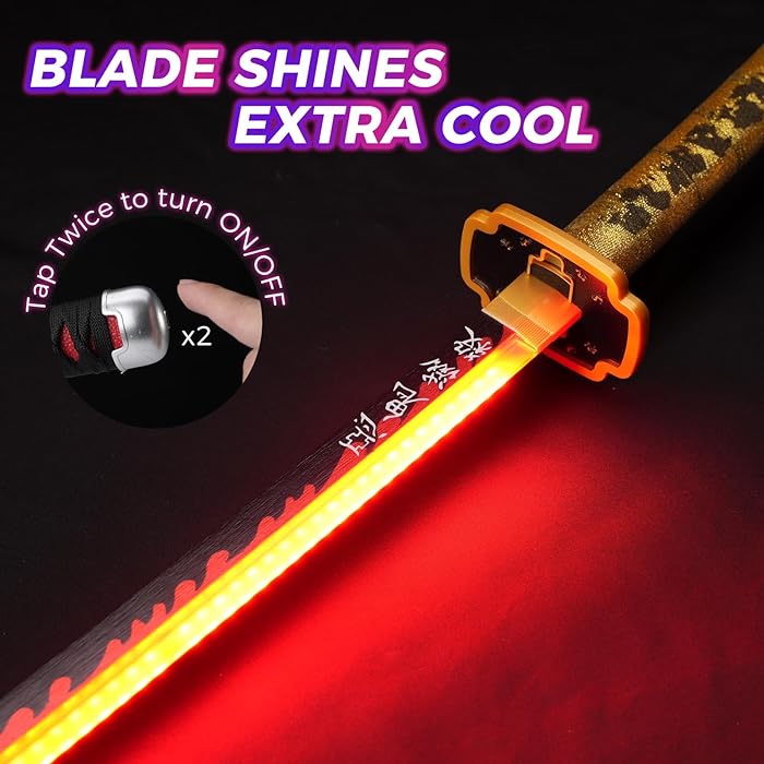 Demon Slayer Tsugikuni LED Light Up Sword USB C Rechargable 40 Inch Wood & Plastic Cosplay Prop Replica