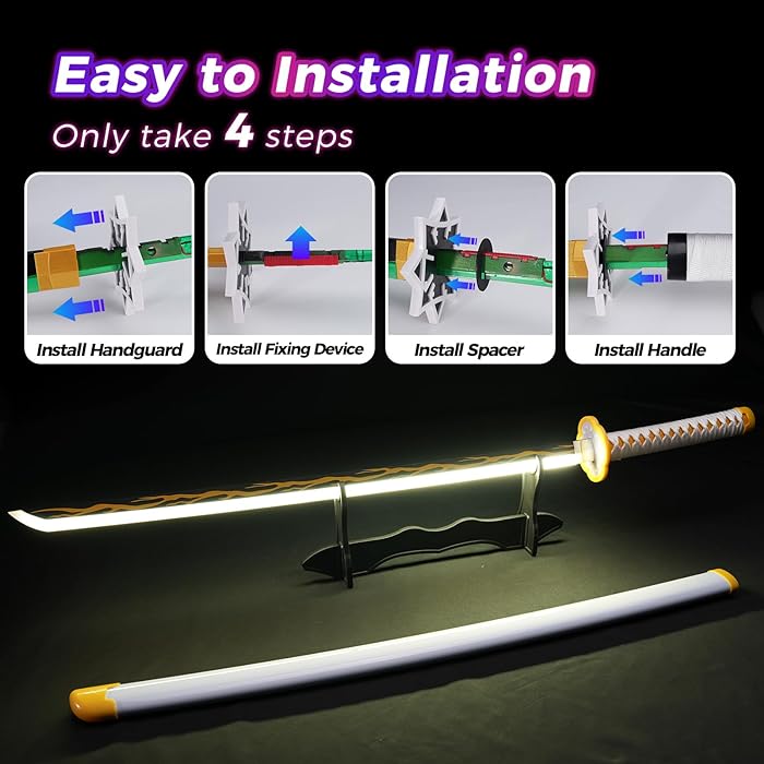 Demon Slayer Zenitsu LED Light Up Sword USB C Rechargable 40 Inch Wood & Plastic Cosplay Prop Replica