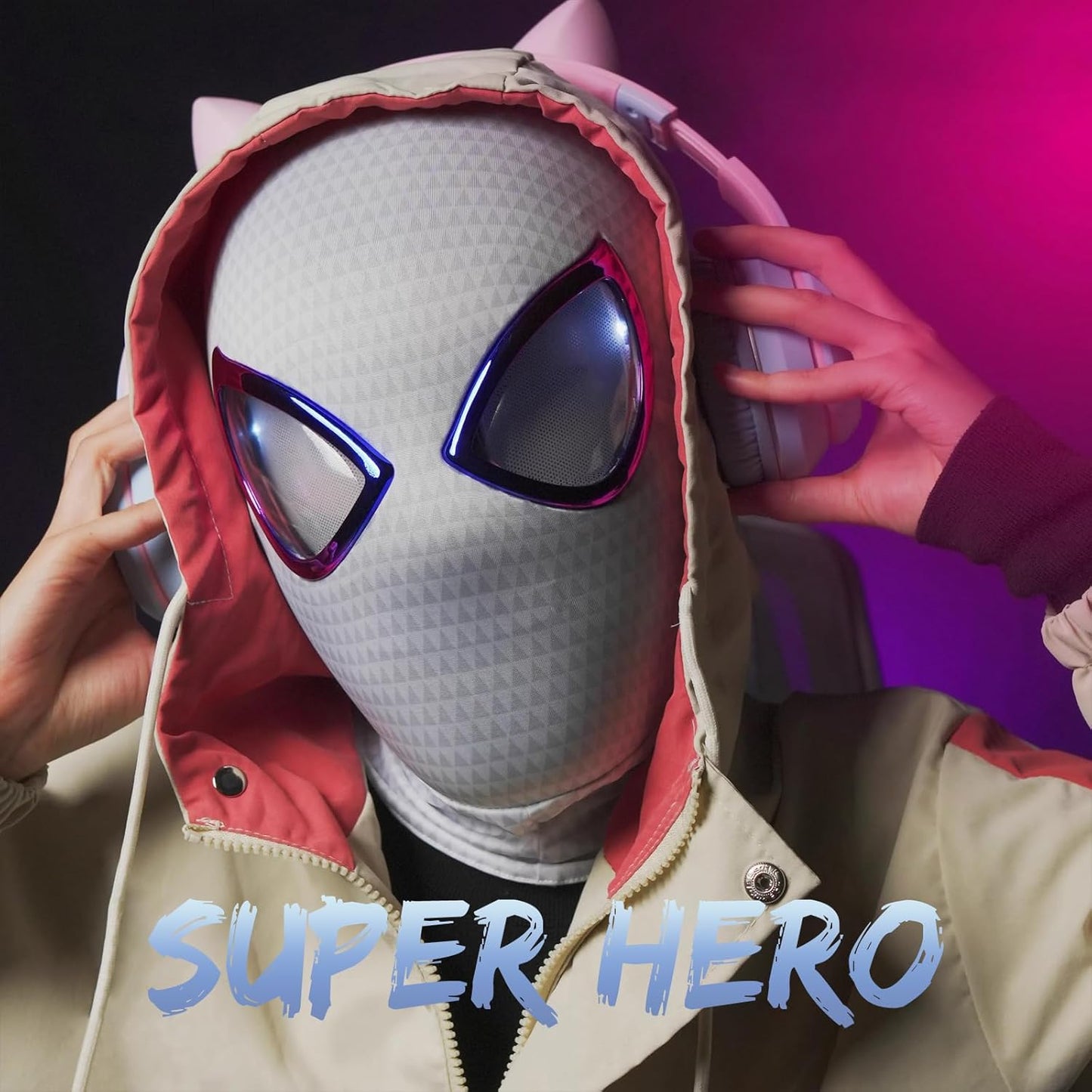 Gwen Stacy Interactive Mask With Remote Control Adjustable Moving Eyes & Light Up Spiderman Spider-man