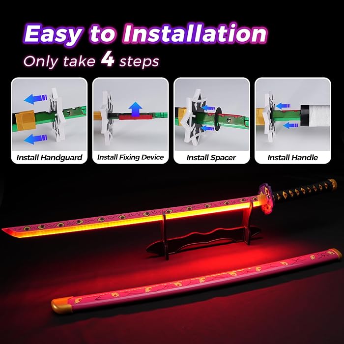 Demon Slayer Kokushibo LED Light Up Sword USB C Rechargable 40 Inch Wood & Plastic Cosplay Prop Replica