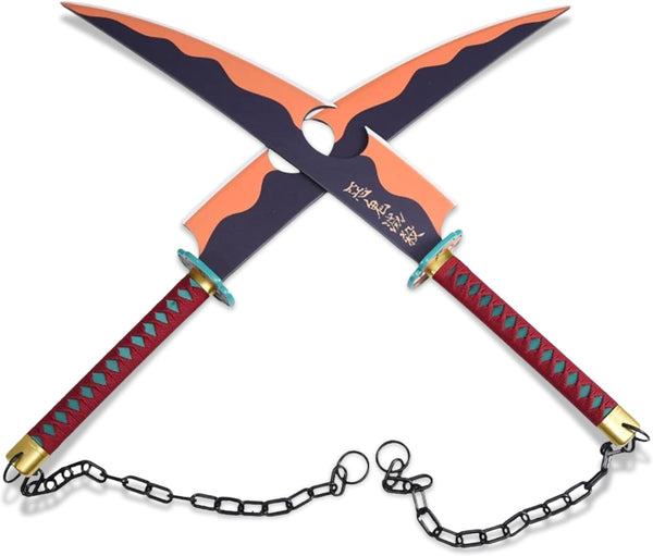Demon Slayer Tengen Uzui Dual Nichirin Cleavers With Sheath Wooden Cosplay Swords