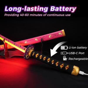 Demon Slayer Kokushibo LED Light Up Sword USB C Rechargable 40 Inch Wood & Plastic Cosplay Prop Replica