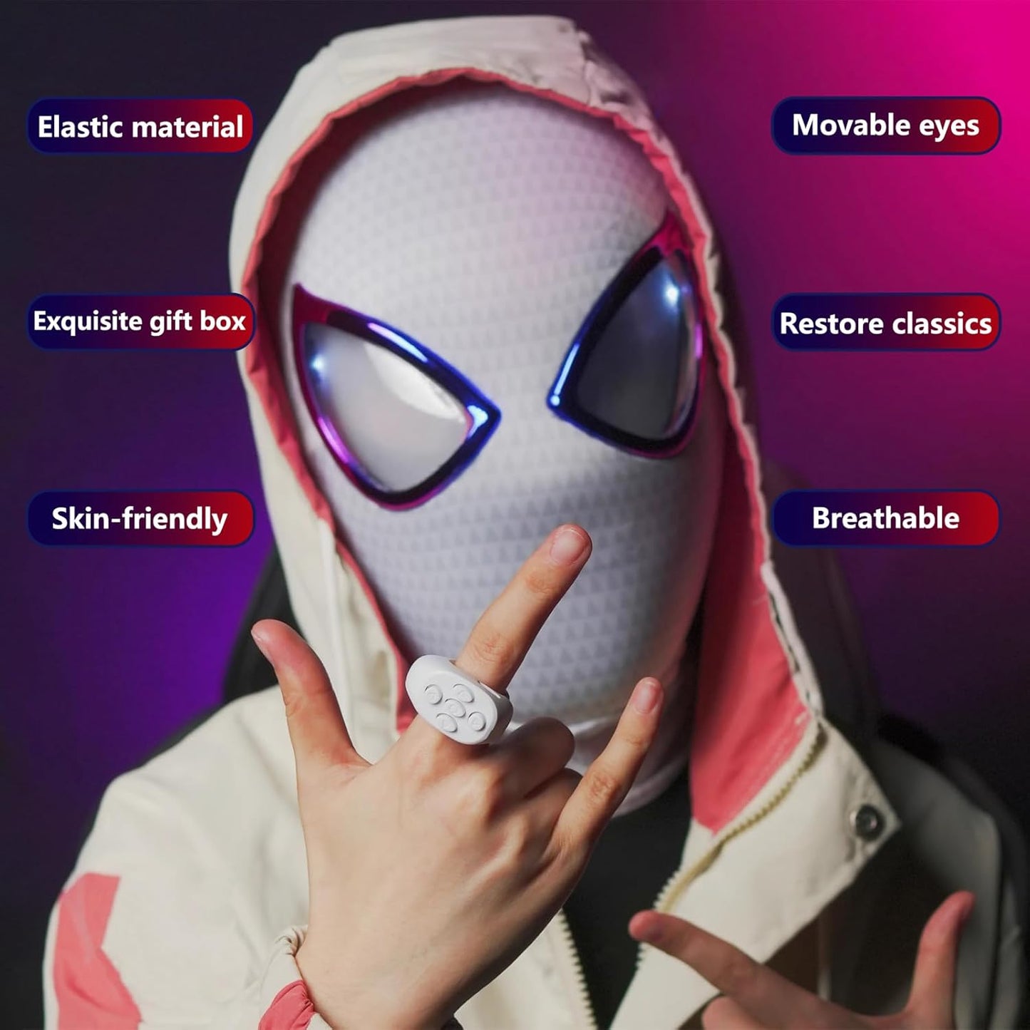 Gwen Stacy Interactive Mask With Remote Control Adjustable Moving Eyes & Light Up Spiderman Spider-man