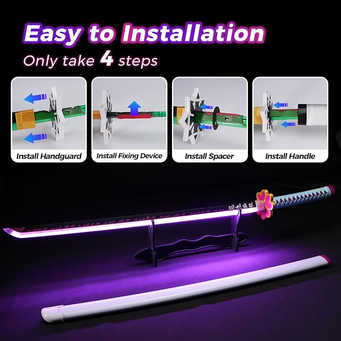 Demon Slayer Mitsuri LED Light Up Sword USB C Rechargable 40 Inch Wood & Plastic Cosplay Prop Replica