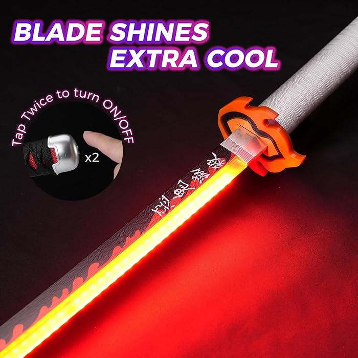 Demon Slayer Rengoku LED Light Up Sword USB C Rechargable 40 Inch Wood & Plastic Cosplay Prop Replica