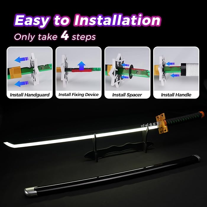 Demon Slayer Muichiro LED Light Up Sword USB C Rechargable 40 Inch Wood & Plastic Cosplay Prop Replica