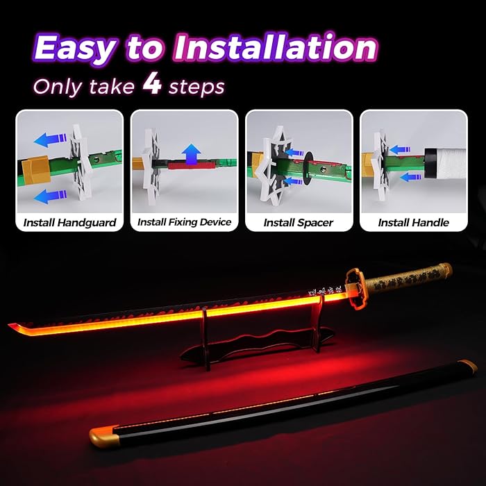 Demon Slayer Tsugikuni LED Light Up Sword USB C Rechargable 40 Inch Wood & Plastic Cosplay Prop Replica