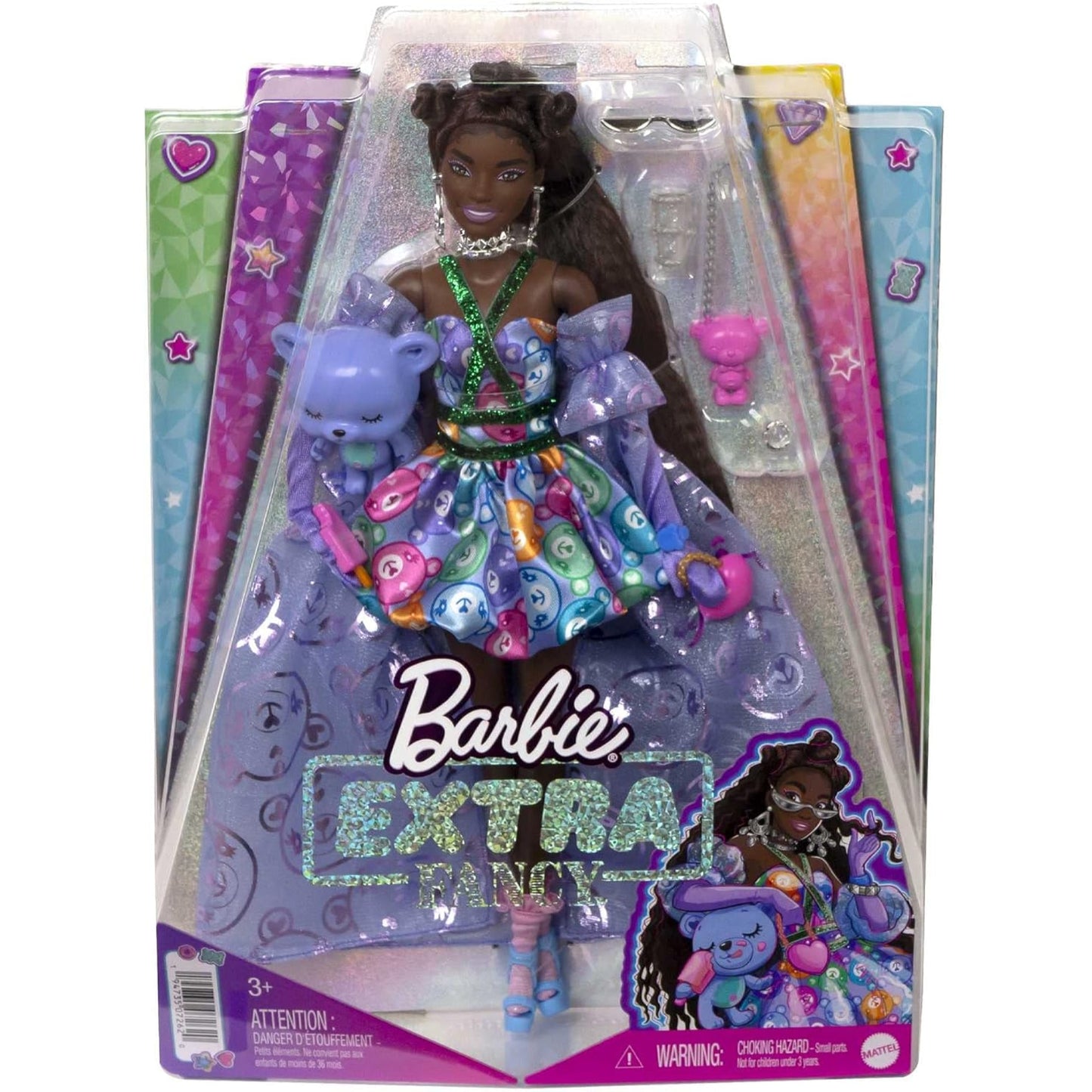 Barbie Extra Fancy Doll in Teddy-Print Gown with Teddy Bear Pet and Accessories