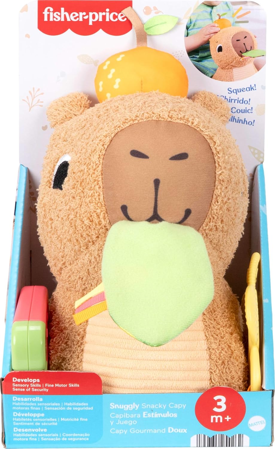 Fisher-Price Baby Sensory Toy Snuggly Snacky Capybara Plush