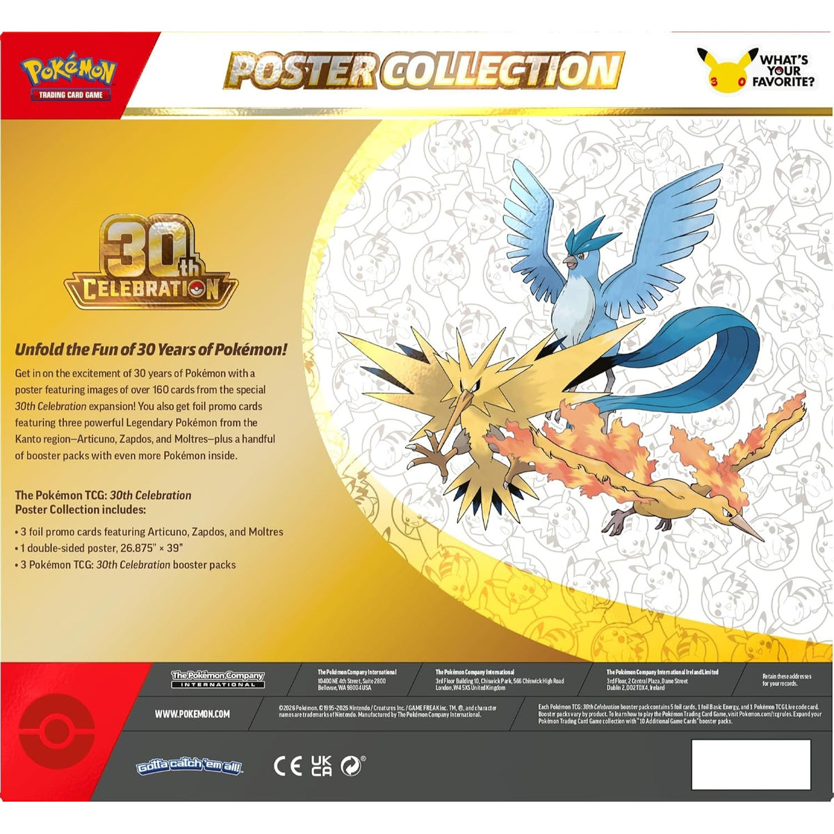 Pokemon TCG: 30th Celebration Poster Collection (3 Promo Cards, 1 Poster & 3 Boosters)
