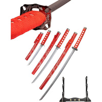 Dragon Red Carbon Steel Samurai Sword Katana Set of 3