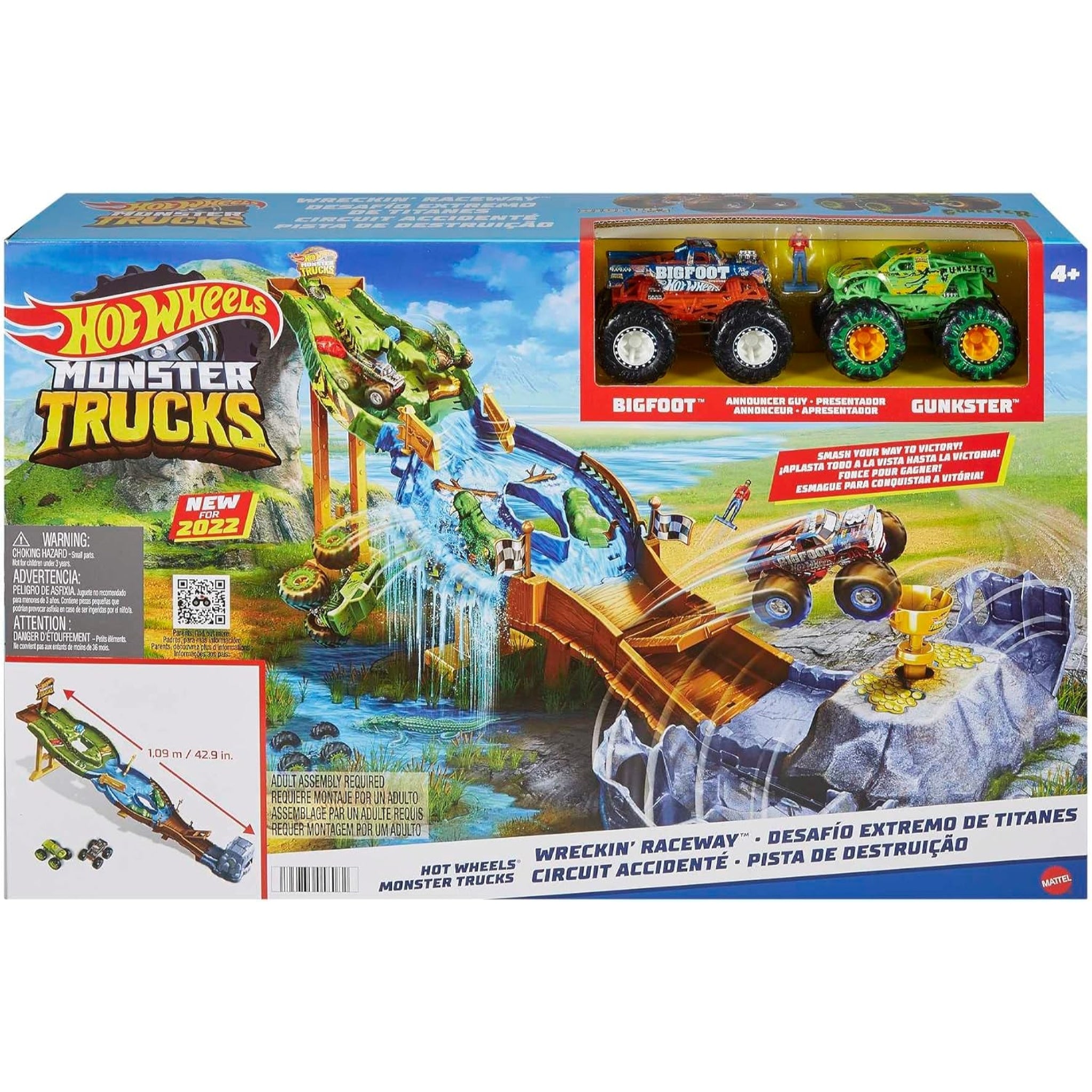 Hot Wheels Monster Trucks Wreckin’ Raceway Playset with Bigfoot & Gunkster