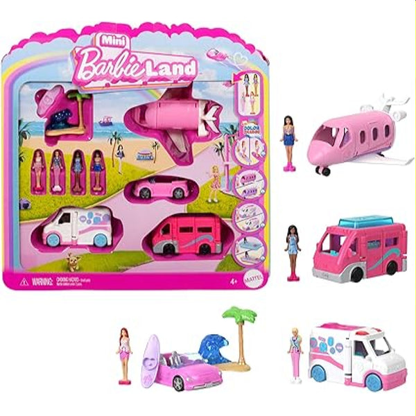 Barbie Mini Barbie Land 4-Pack Doll & Toy Vehicle Set