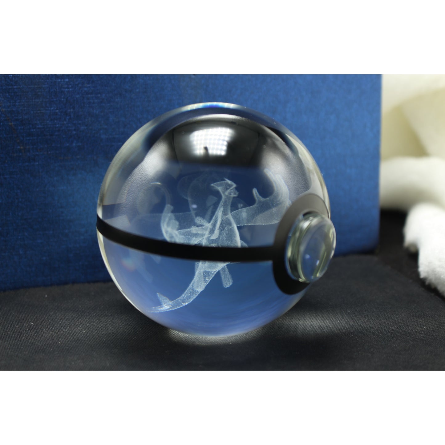 Pokemon Ball Lugia Glass Crystal Pokeball 34 with Light-Up LED Base Ornament 80mm XL Size