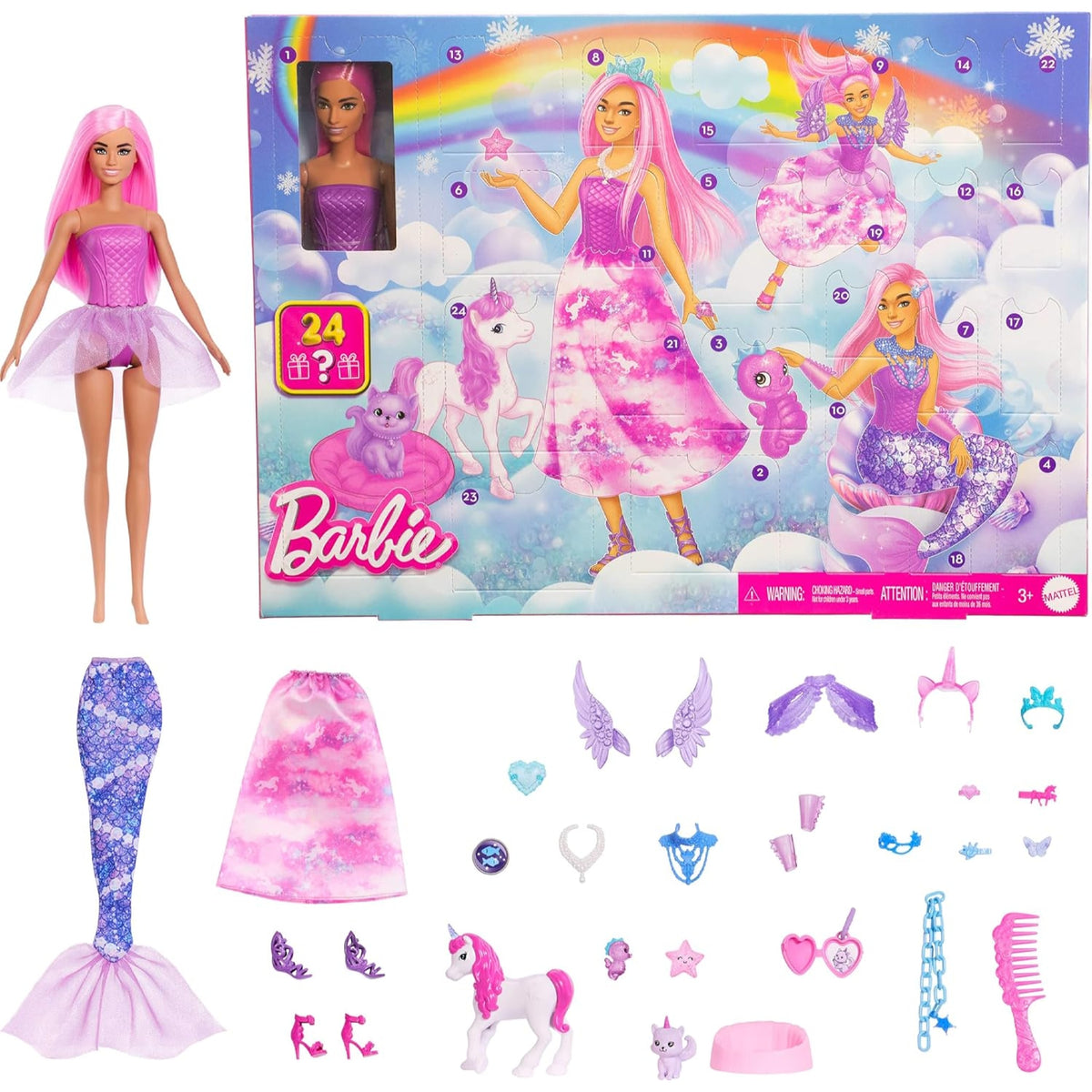 Barbie Advent Calendar with Doll & 24 Surprise Toy Accessories DAMAGED