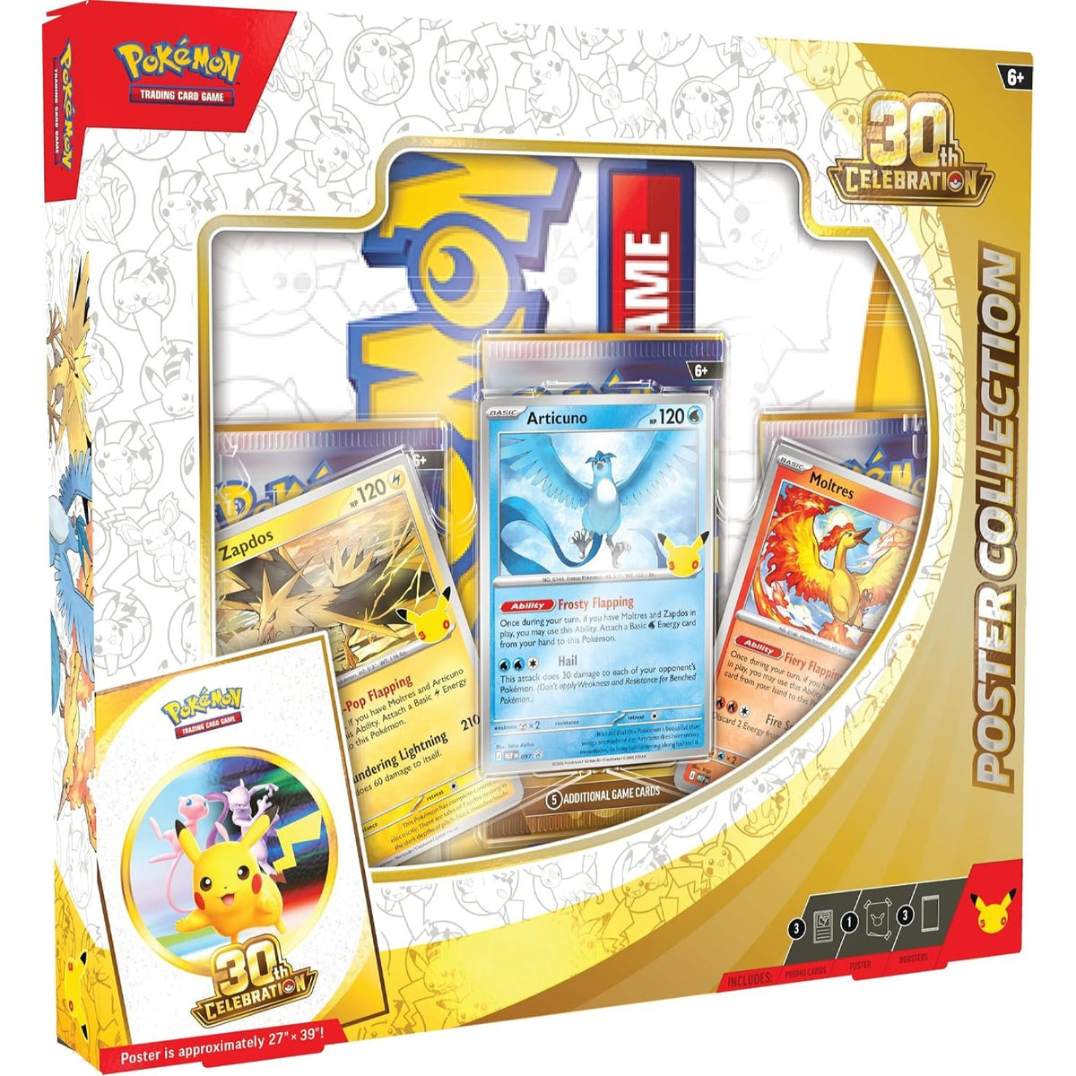 Pokemon TCG: 30th Celebration Poster Collection (3 Promo Cards, 1 Poster & 3 Boosters)