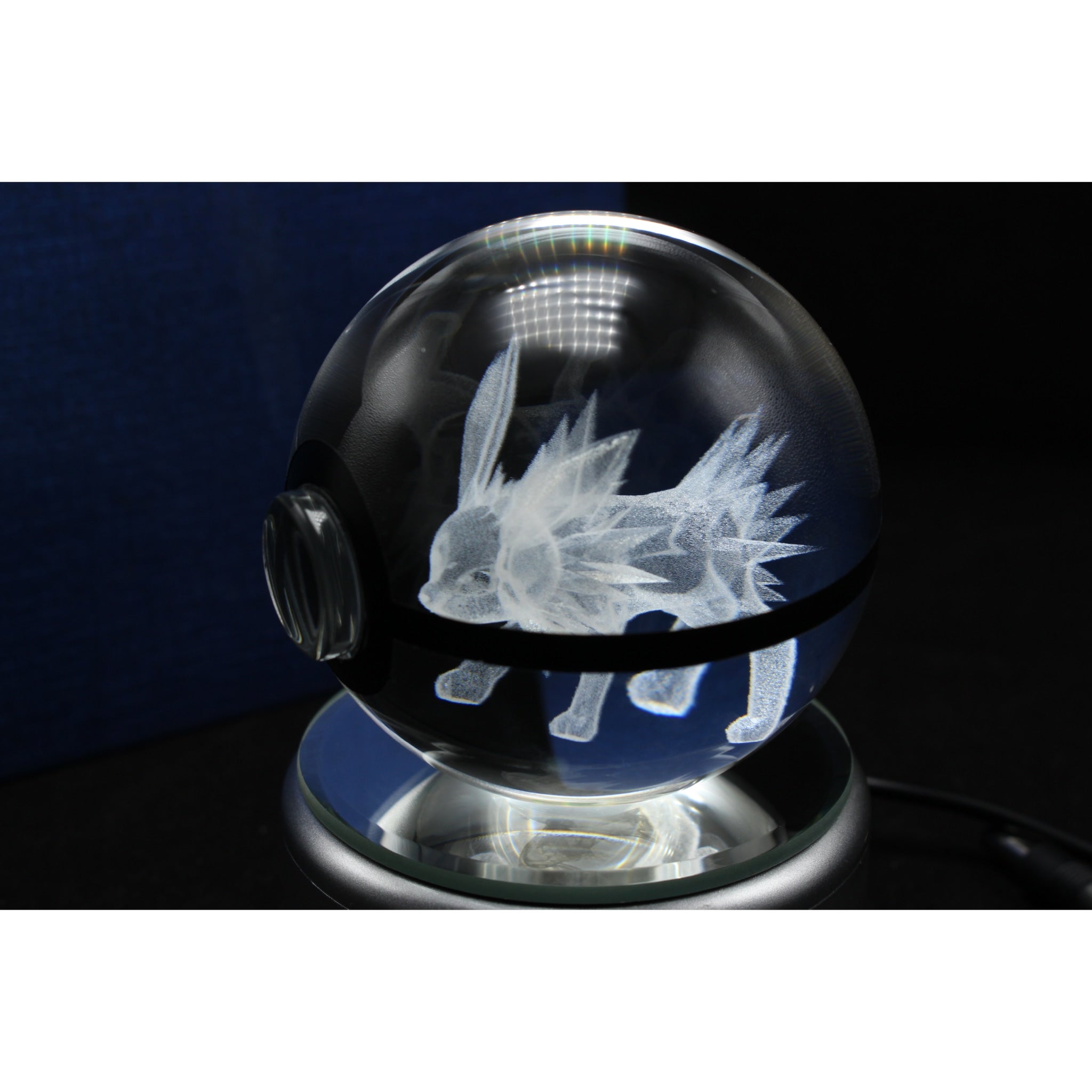 Jolteon Pokemon Glass Crystal Pokeball 26 with Light-Up LED Base Ornament 80mm XL Size