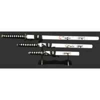 White & Black Steel Samurai Katana Set of 3