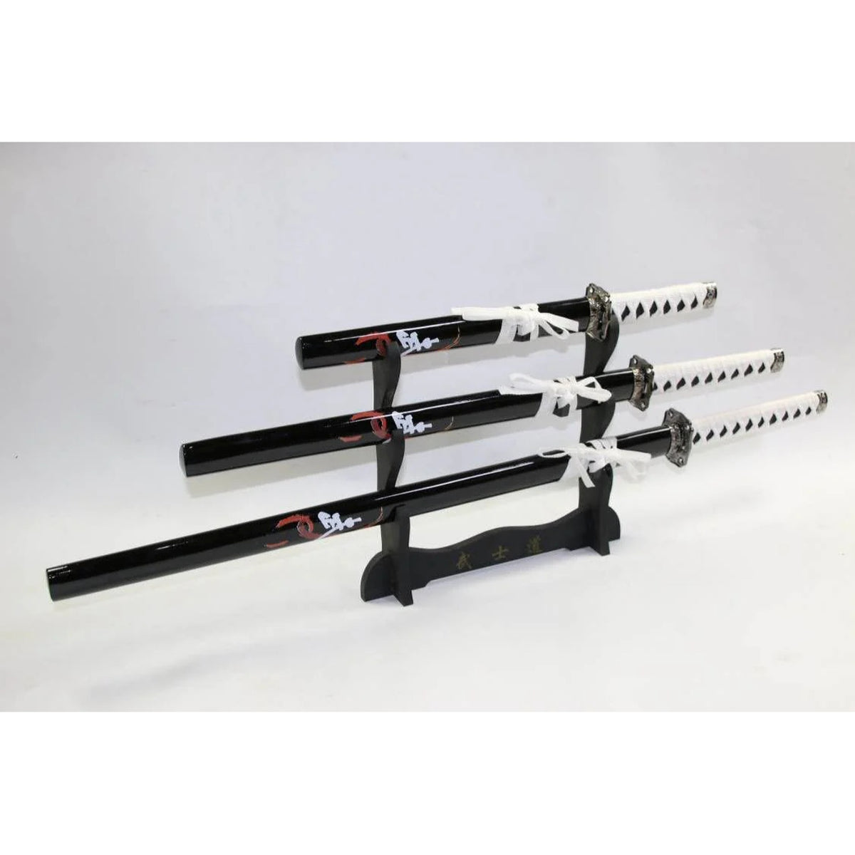 Black & White Steel Samurai Katana Set of 3