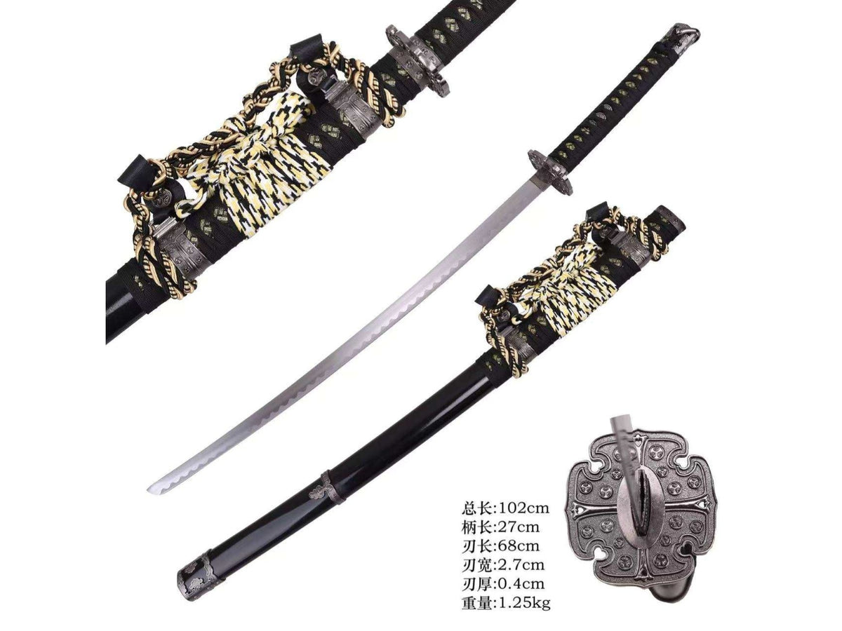 Decorative Tachi Satin Steel with Black Scabbard Metal Sword