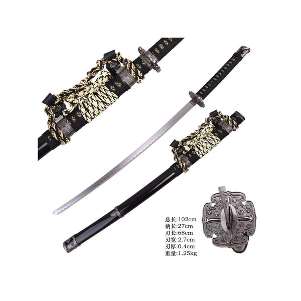 Decorative Tachi Satin Steel with Black Scabbard Metal Katana Sword