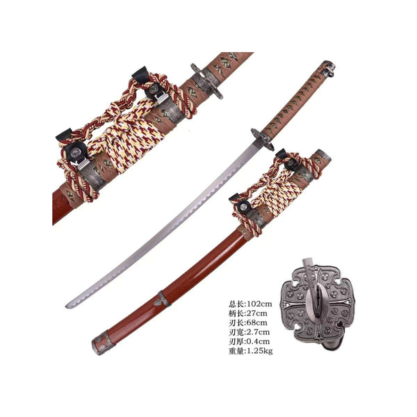 Decorative Tachi Satin Steel with Brown Scabbard Metal Katana Sword