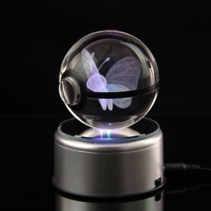 Butterfree Pokemon Glass Crystal Pokeball 71 with Light-Up LED Base Ornament 80mm XL Size