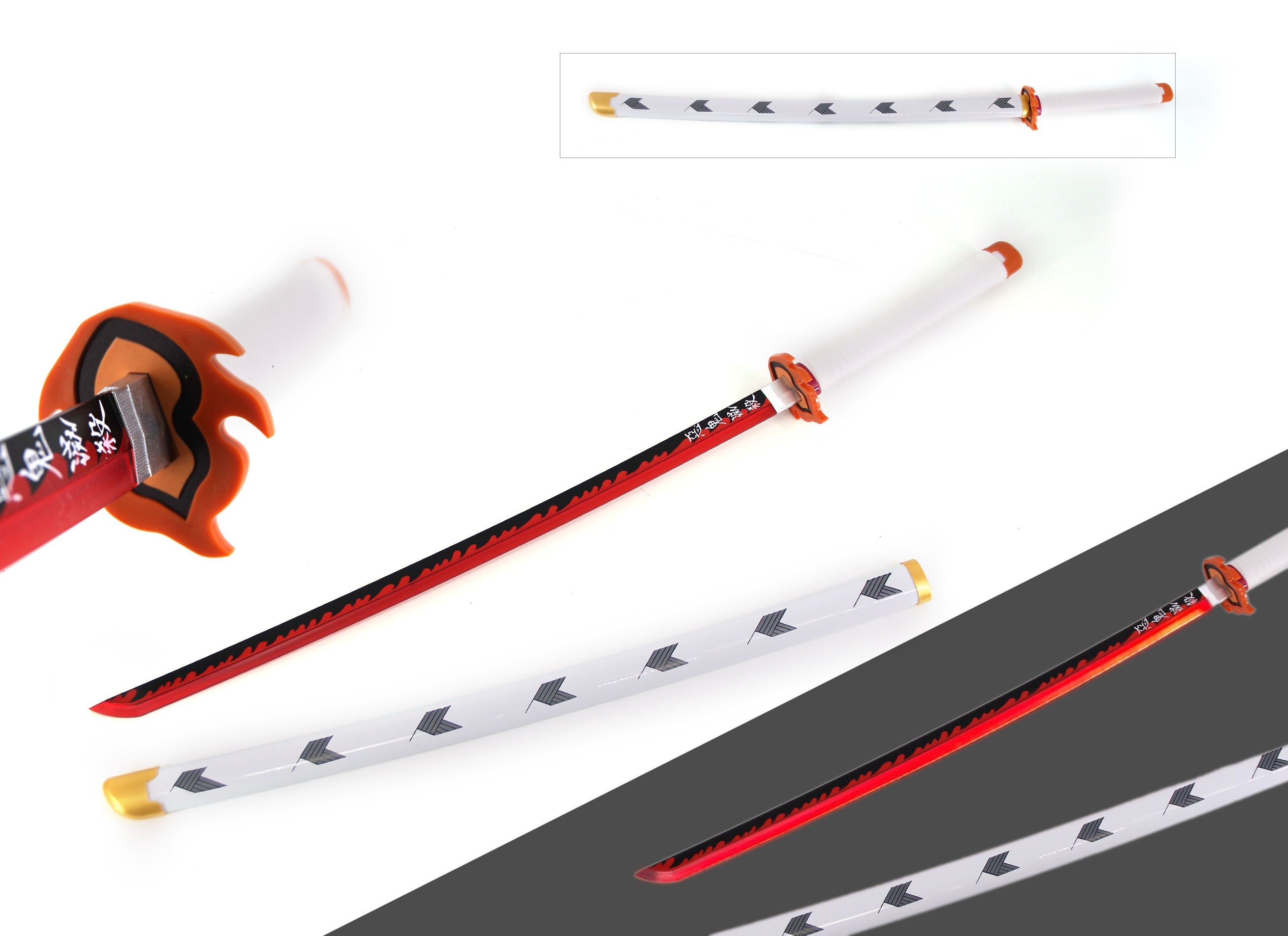 Demon Slayer Rengoku LED Light Up Sword USB C Rechargable 40 Inch Wood & Plastic Cosplay Prop Replica