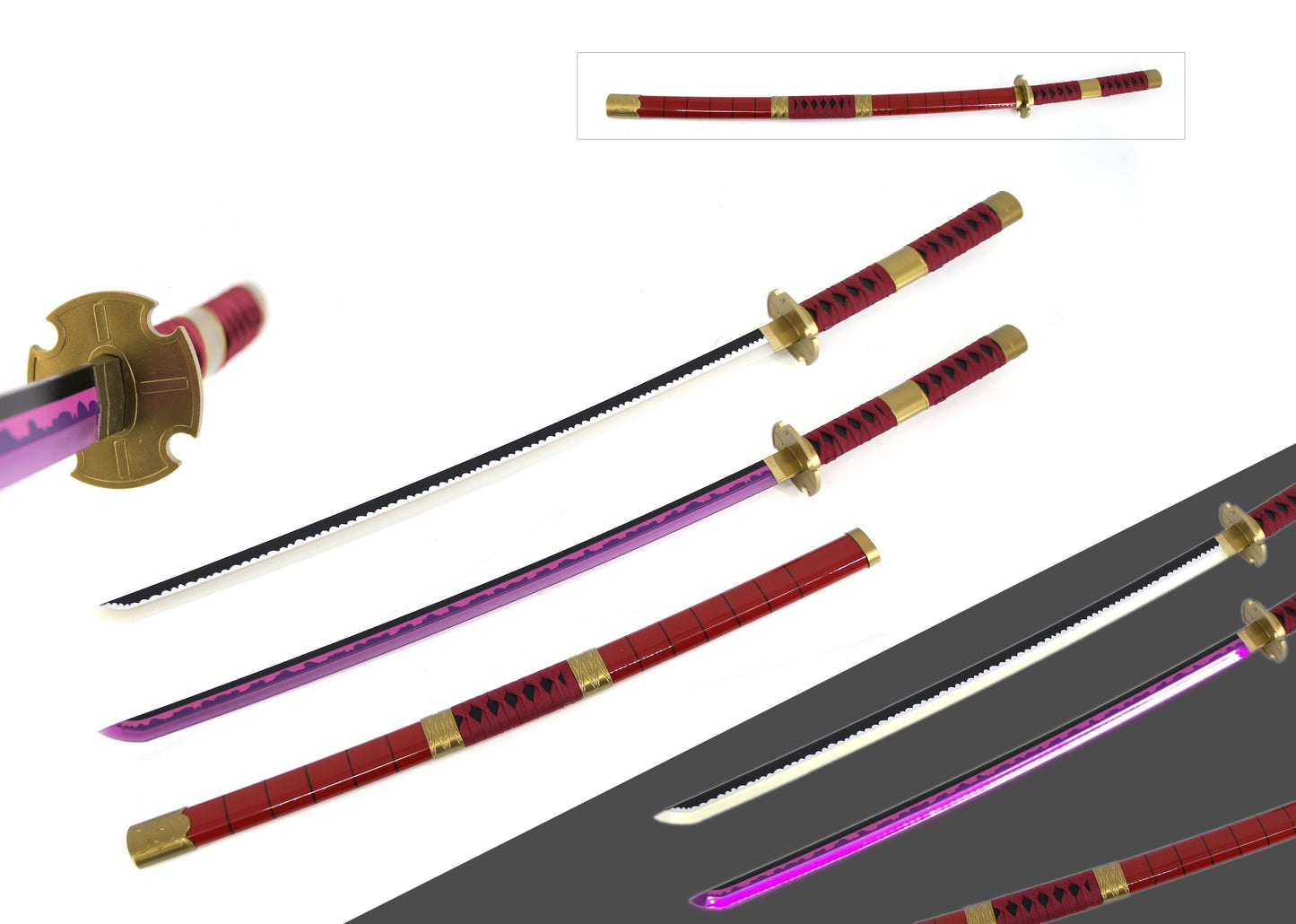 One Piece Sandai Kietsu LED Light Up Sword USB C Rechargable 40 Inch Wood & Plastic Cosplay Prop Replica