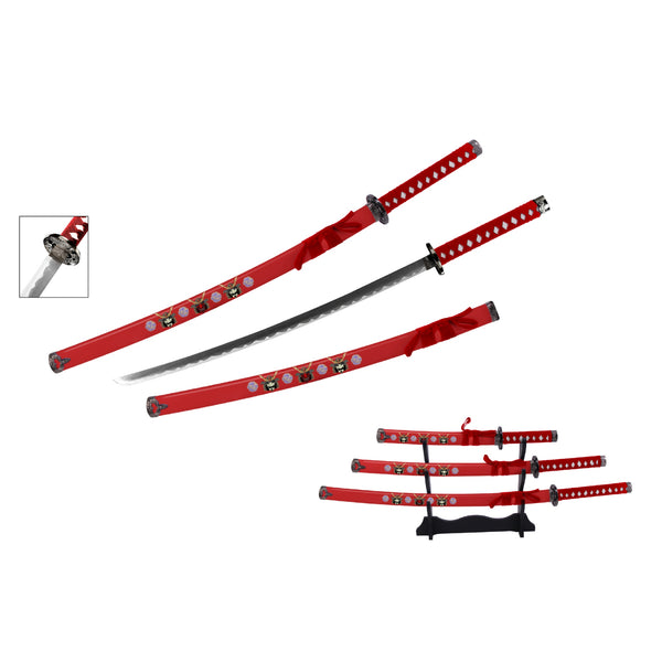 Red Samurai Metal Sword Set of 3